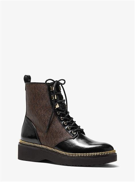 michael michael kors haskell crinkled leather and logo combat boot|Haskell Crinkled Leather and Logo Combat Boot .